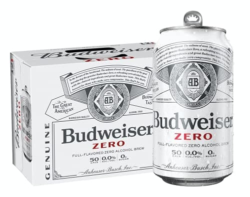 Orchard Hill [Pack of 12] Budweiser Full Flavored Zero Alcohol Brew, 0.00 ALC, NA Non-Alcoholic Beer, 50 Cal, Zero Sugar, Cans, 12 Fl Oz (Pack of 12)