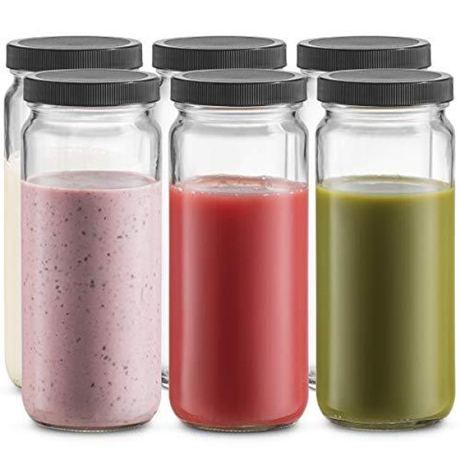 Komax Juice Bottles 18.5-oz | Set-of-4 Reusable Juice & Smoothie Bottles | BPA-Free Plastic, Shatterproof, Leakproof, Freezer & Dishwasher Safe | Wide