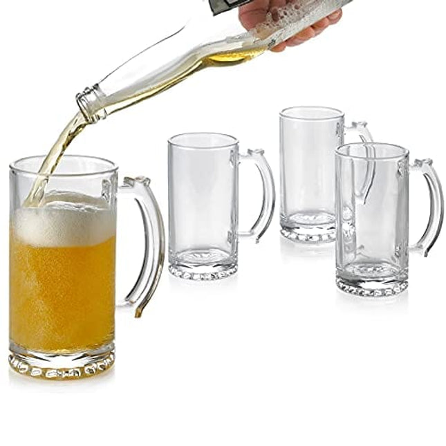 QAPPDA Beer Mugs Set,Glass Mugs with Handle 16oz,Large Beer Glasses for Freezer,Beer Cups Drinking Glasses 500ml,Pub Drinking Mugs Stein Water Cups