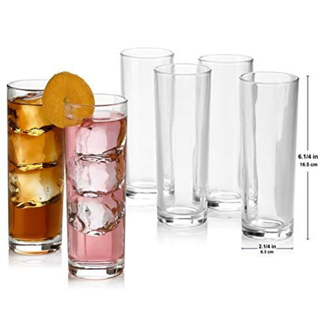 Paksh Novelty Italian Highball Glasses [Set of 6] Clear Heavy Base Tall Bar  Glass - Drinking Glasses for Water, Juice, Beer, Wine, Whiskey, and  Cocktails, 13 Ounce Cups 