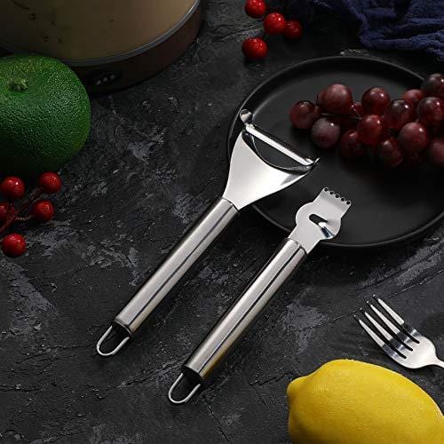 2 Pieces Stainless Steel Lemon Grater Zester Potato Peelers Stainless Steel Y Peeler Orange Citrus Peeler Tool with Channel Knife and Hanging Loop for Home Kitchen Fruits