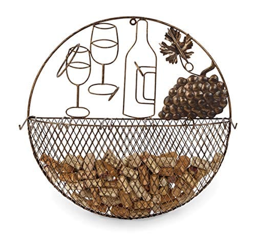 Metal Wall Hanging Wine & Glass Rack Cork Caddy by Picnic Plus, 19.5