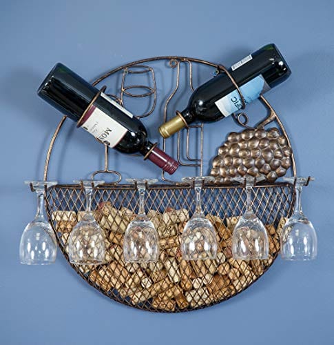 Metal Wall Hanging Wine & Glass Rack Cork Caddy by Picnic Plus, 19.5