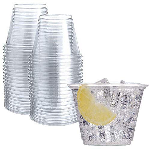 50 Clear Plastic Cups | 9 oz Plastic Cups | Disposable Cups | PET Clear Cups | Plastic Wine Glasses | Clear Plastic Party Cups