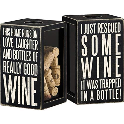 Primitives by Kathy Classic Black and White Cork Holder, 4.25 x 7.25 x 4.25-Inches, Bottle of Really Good Wine