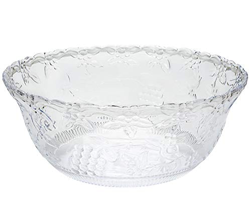 Pro Dispose Heavyweight Clear Plastic 2 Gallon Punch Bowl With 5 OZ Plastic Serving Ladle, Embroidered Design 8 Quart Serving Bowl.