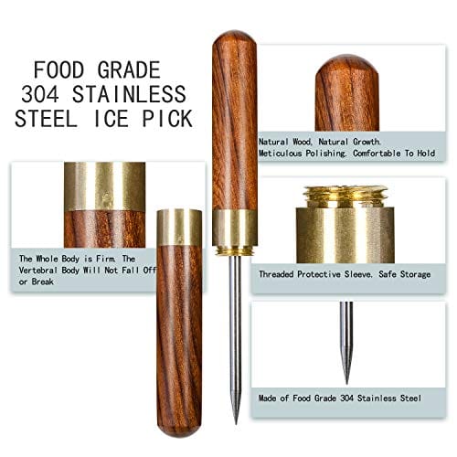 2 pcs Ice Pick. Ice Pick For Breaking Ice. Picks Stainless Steel Wooden Handle With Cover for Kitchen. for Kitchen, Bars, Bartender, Picnics, Camping, And Restaurant.