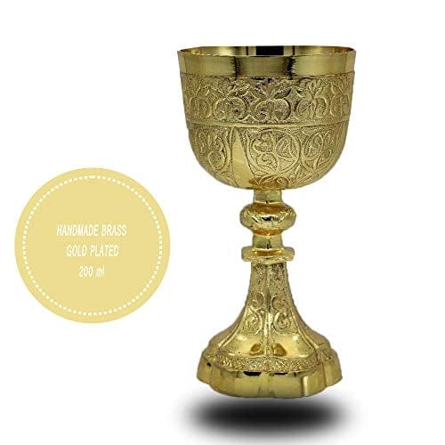 Gold Plated Brass Embosedd King Arthur Chalice Medieval Decor Gothic Goblet Pack of 1 (230 ml)