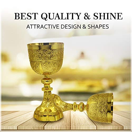 Gold Plated Brass Embosedd King Arthur Chalice Medieval Decor Gothic Goblet Pack of 1 (230 ml)