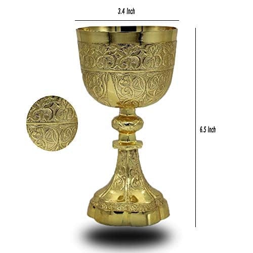 Gold Plated Brass Embosedd King Arthur Chalice Medieval Decor Gothic Goblet Pack of 1 (230 ml)