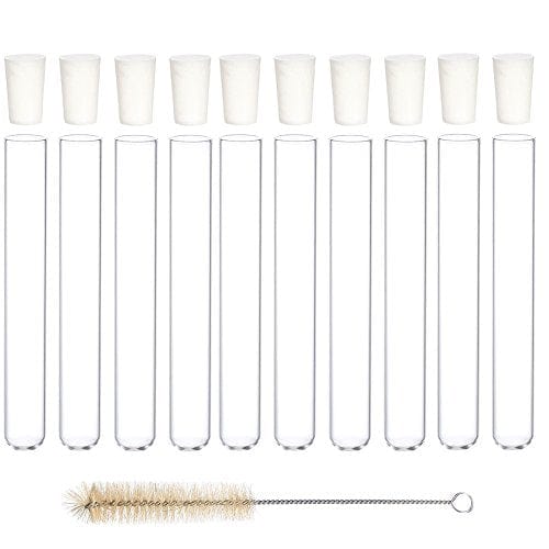 Glass Test Tubes with Rubber Stoppers 150mm x 20mm Pack of 10 and 1pcs Brush â¦