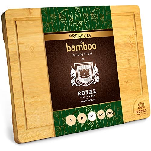 Extra Large Organic Bamboo Cutting Board with Juice Groove - Kitchen Chopping Board for Meat (Butcher Block) Cheese and Vegetables (XL 18 x 12