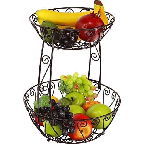 Simple Houseware 2-Tier Countertop Fruit Basket Bowl Storage, Bronze