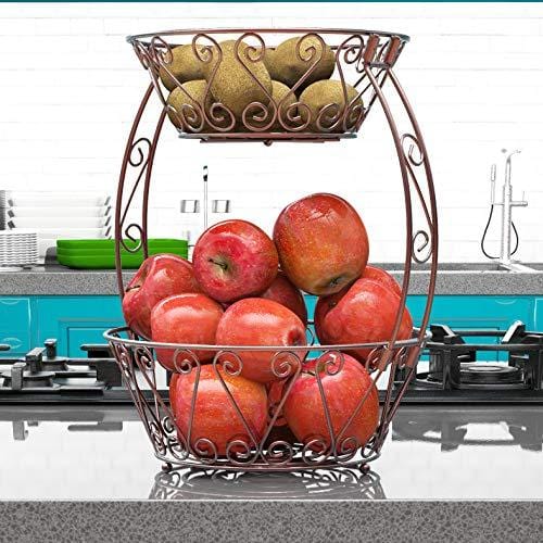 Simple Houseware 2-Tier Countertop Fruit Basket Bowl Storage, Bronze