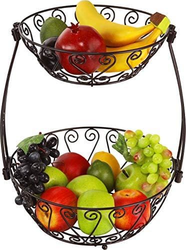 Simple Houseware 2-Tier Countertop Fruit Basket Bowl Storage, Bronze