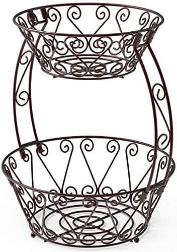 Simple Houseware 2-Tier Countertop Fruit Basket Bowl Storage, Bronze