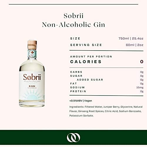 Sobrii Non-Alcoholic Gin, Distilled Using a Traditional Blend of Botanicals, Zero Sugar, 750 ml