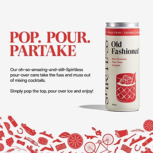 SPIRITLESS Old Fashioned | Non-Alcoholic Pour-Over Old Fashioned Cans | Ready to Drink or Mocktail & Cocktail Mixer | Non-GMO & Vegan | 45 Calories | 8.45 Fl Oz Cans (Pack of 12)