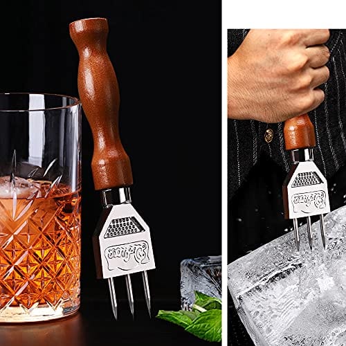 Ice Pick - 7.2 Inch Stainless Steel Ice Crusher with Wooden Handle Ice Chipper Ideal for Breaking Ice Kitchen Tool