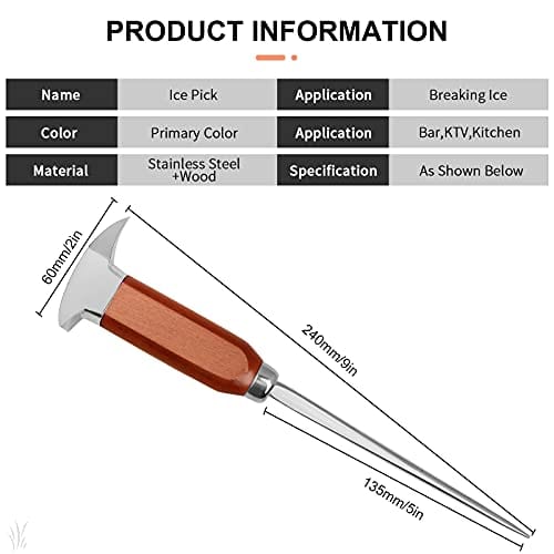 Ice Pick - 9 Inch Stainless Steel Ice Crusher for Breaking Ice Japanese Style Ice Chipper Dual-action Ice Chisel ideal for Bars and Home