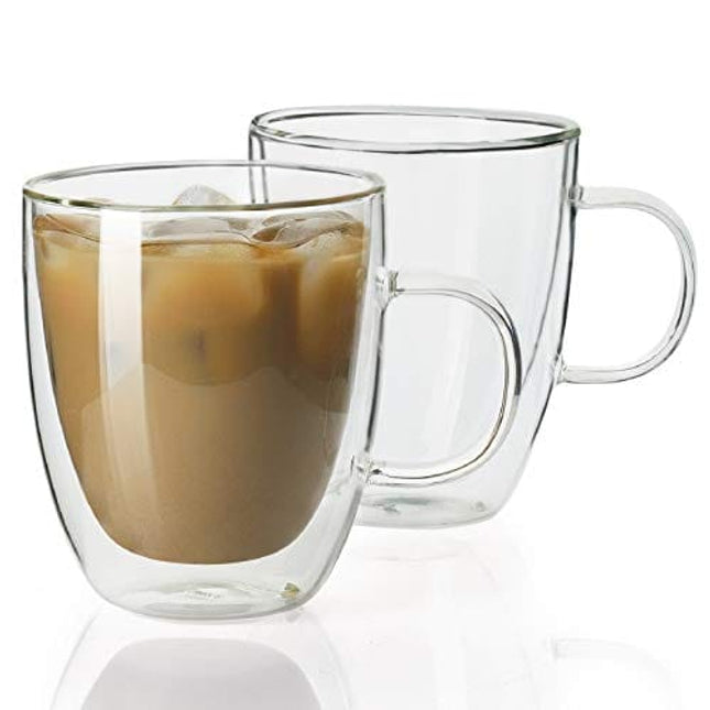 5Oz Double Wall Glass Espresso Cups Set of 4, Insulated Glass Coffee Cups  with H