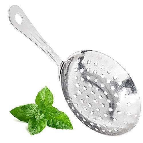 7-Inch Stainless Steel Julep Strainer by Tezzorio, Bar Strainer with Handle, Julep Cocktail Drink Strainer, Bartender Supplies / Bar Accessories