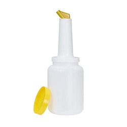 Bar Lux 1 qt Plastic Quick Pour Storage Container Bottle - with Yellow Spout and Lid - 3 1/2 inch x 3 1/2 inch x 13 inch - 1 Count Box