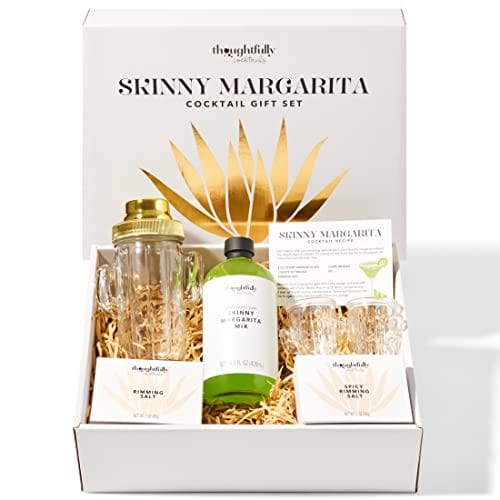 Thoughtfully Cocktails, Skinny Margarita Cocktail Gift Set, Includes Skinny Margarita Cocktail Mixer, Glass Cactus Cocktail Shaker, 2 Cactus Shot Glasses, and 2 Flavored Salts (Contains NO Alcohol)