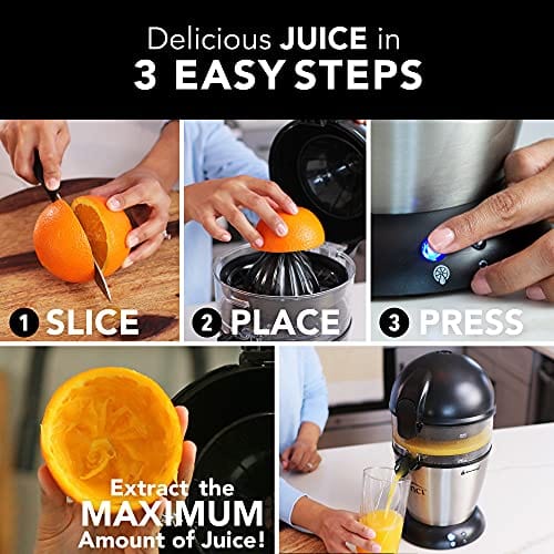 Vinci Hands-Free Electric Citrus Juicer | 1-Button Easy Press Lemon Lime Orange Grapefruit Juice Squeezer Easy to Clean Juicer Machine, Black/Stainless Steel