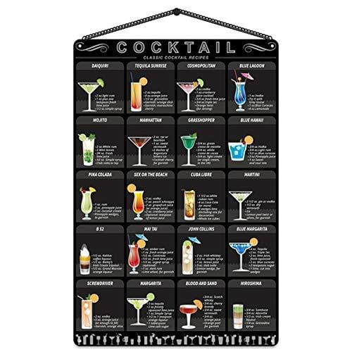 Metal cocktail Menu Tin Sign Retro Mixology Recipe Lovers Guide Bar Pub Iron Chain Hanger Decor Drink Alcoholic Poster Rustic Painting Home Restaurant Kitchen Cafe Diner Shop 8