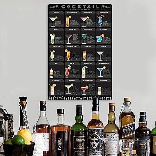 Metal cocktail Menu Tin Sign Retro Mixology Recipe Lovers Guide Bar Pub Iron Chain Hanger Decor Drink Alcoholic Poster Rustic Painting Home Restaurant Kitchen Cafe Diner Shop 8