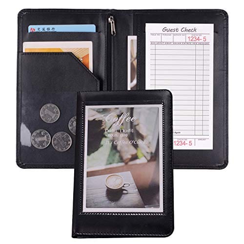 Black Faux Leather Waiter or Waitress Serving Book Organizer Wallet, Restaurant Receipt or Money Check Holde (Black/8