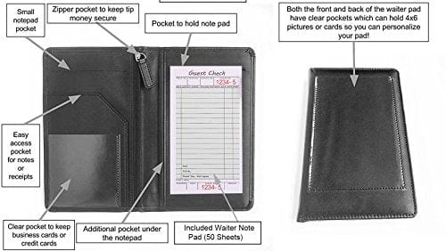 Black Faux Leather Waiter or Waitress Serving Book Organizer Wallet, Restaurant Receipt or Money Check Holde (Black/8