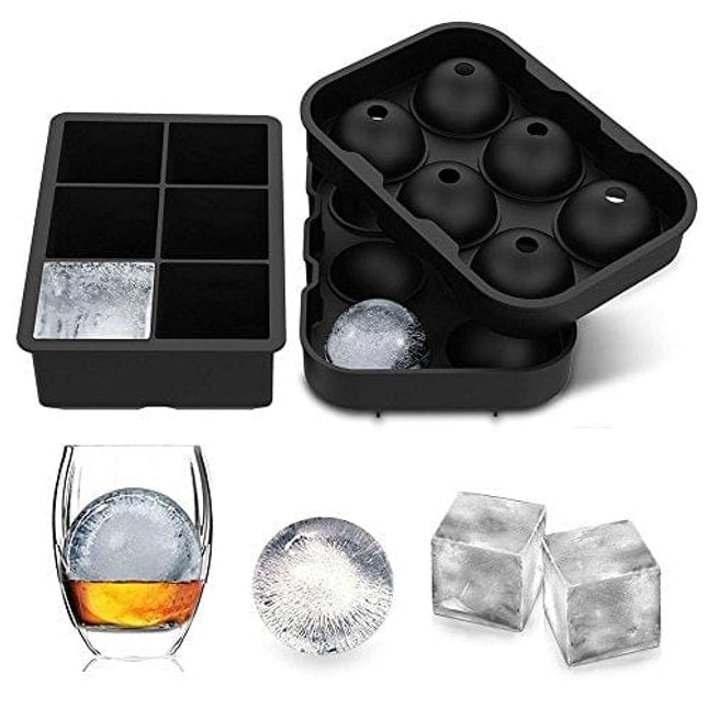 Ice Cube Trays, Adoric Life Ice Tray Silicone Set of 2 with Funnel, Sphere  Ice Ball Maker and Large Square Ice Cube Molds for Whiskey, Reusable and  BPA Free 