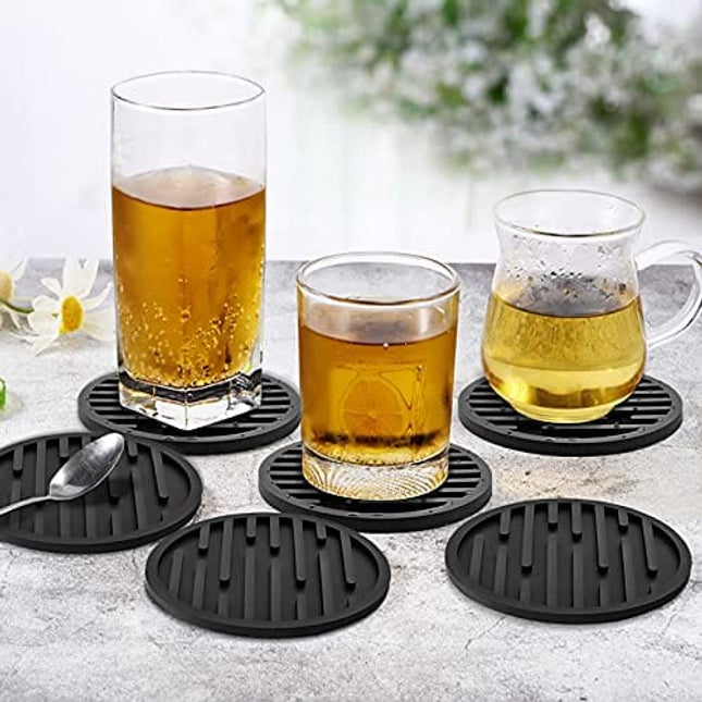 Barvivo Silicone Coasters with Holder Set of 8 - Cup Coasters for Indoor  and Outdoor, Perfect Durable Coaster for Tabletop Protection, Anti Slip