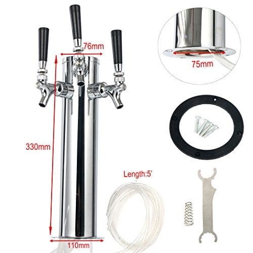 YB YaeBrew Triple Tap Faucet Stainless Steel Draft Beer Tower, 3-Inches Column - 3 Faucets