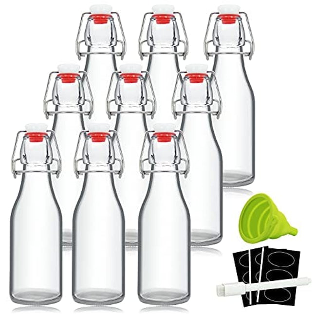 Ilyapa 16oz Clear Glass Beer Bottles for Home Brewing - 12 Pack with Airtight Rubber Seal Flip Caps