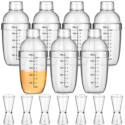 7 Pcs Plastic Cocktail Shaker Set Drink Mixer with Mark Clear Drink Shaker Cocktail Shaker and Measuring Jigger Set Ounce Cup Clear Bar Set for Bar Party Home Use Wine Shaker Bar Mixing Tool