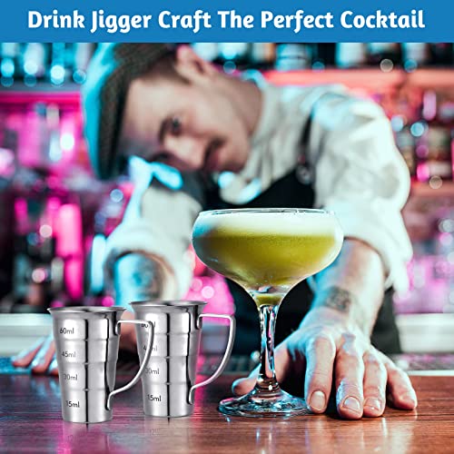 2 Pieces 2 Oz Stepped Jiggers with Handle Stainless Steel Cocktail Jiggers Drink Measuring Jigger Stepped Measuring Tool for Bartenders Bar Drink Jiggers and Pourers