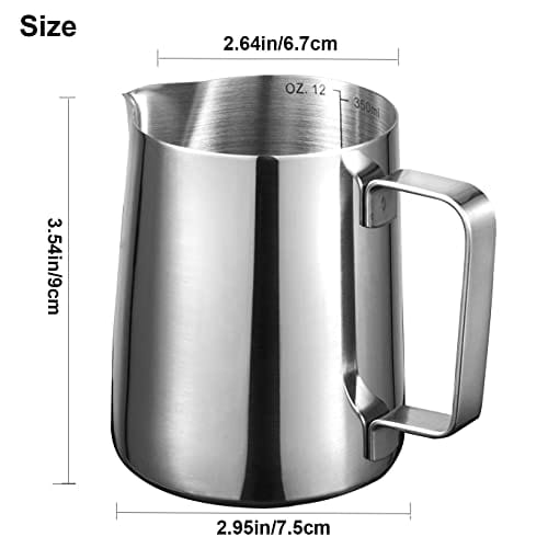 Espresso Milk Frothing Pitchers 12oz/350ml Milk Frother Pitcher 304 Stainless Steel Barista Milk Steaming Jug Cup for Making Coffee Cappuccino Latte Art