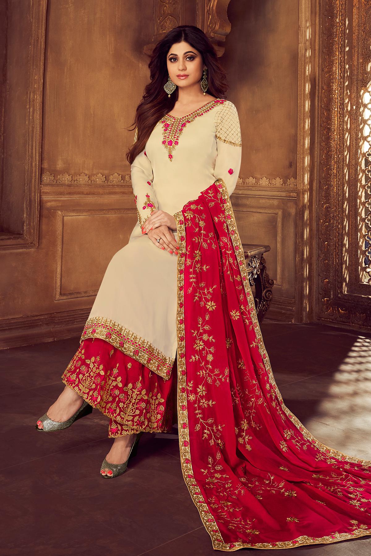 red sharara suit