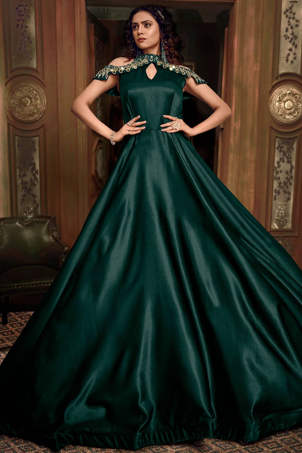 green designer dress