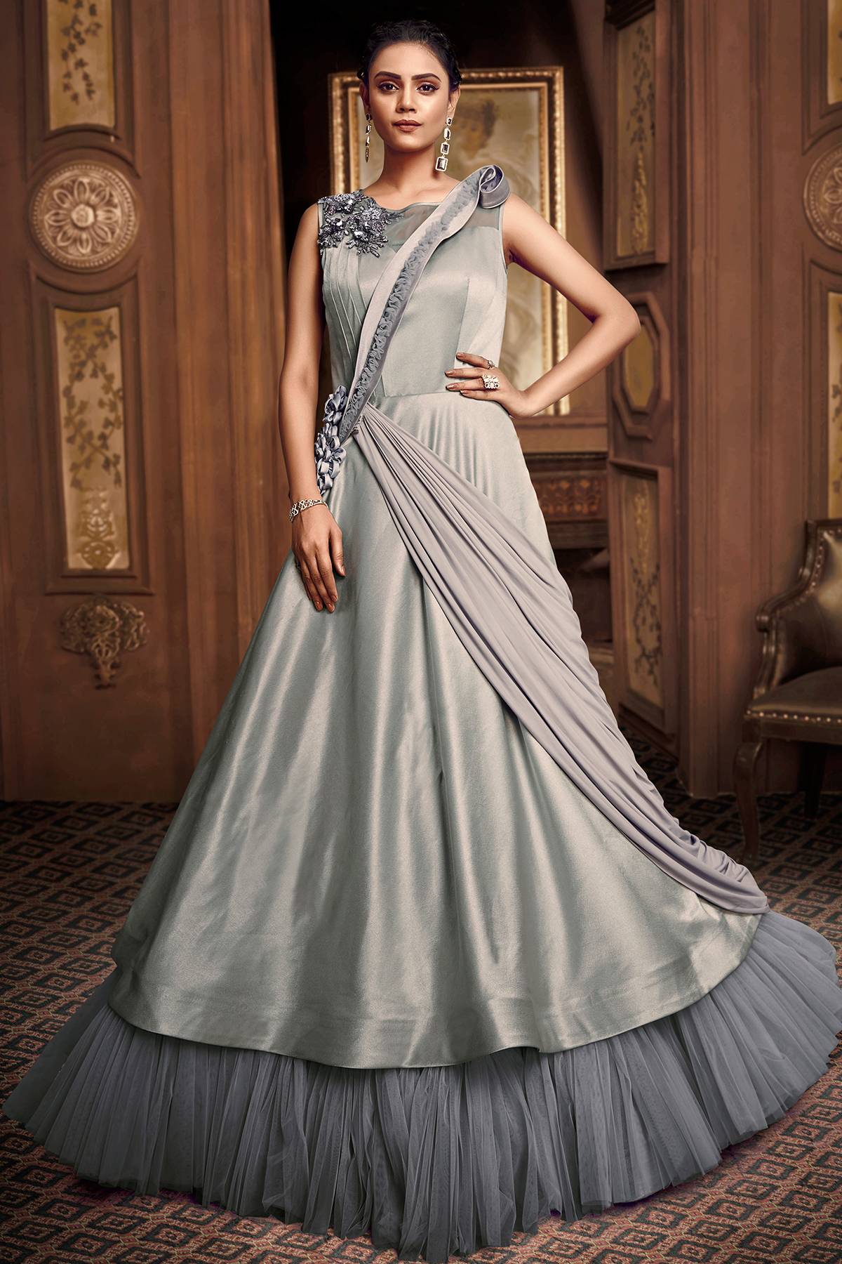 grey ethnic gown