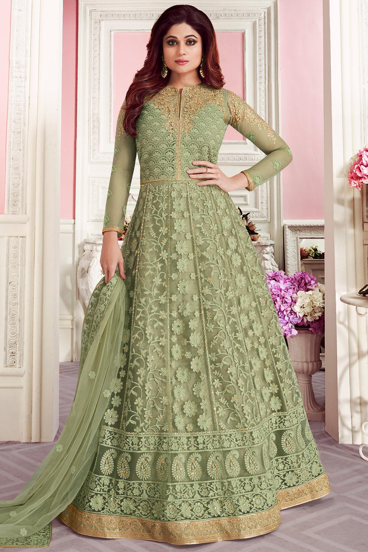 olive green anarkali