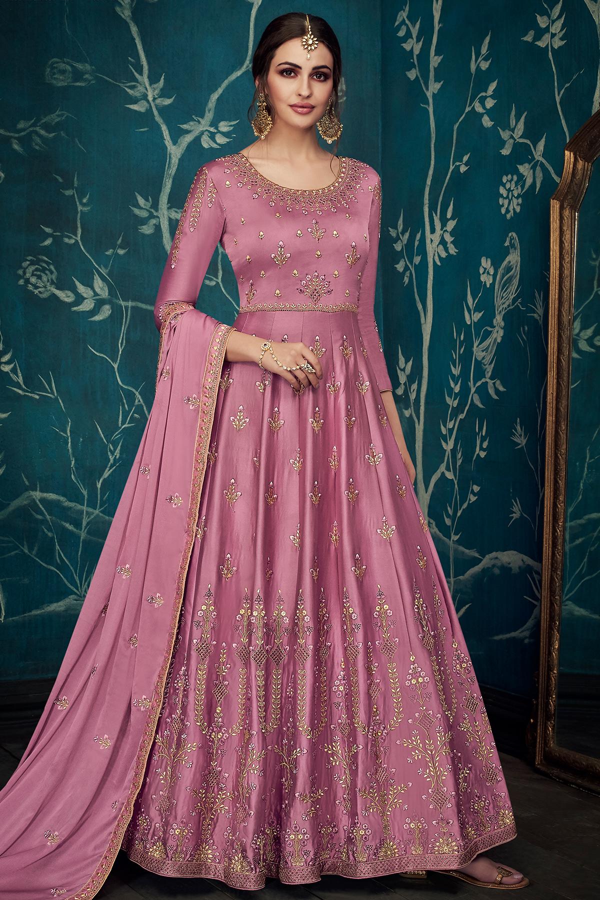 pink colour anarkali suit