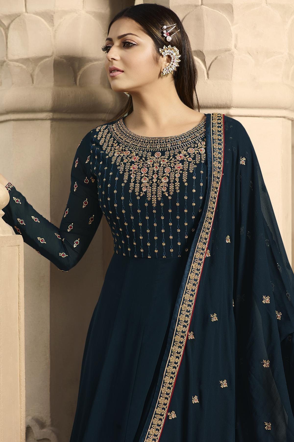 peacock blue anarkali