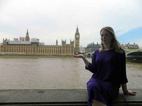Jen Wearing Desiree Batwing Knit dress in front of Big Ben