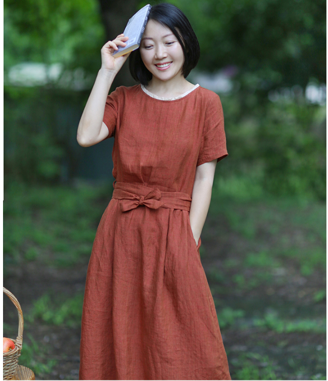 Red Women Dresses Casual Summer Linen Women Dresses Sj97215 Simplelinenlife 6916