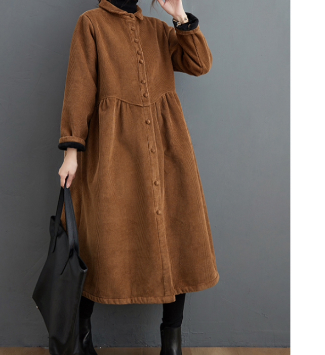 Corduroy Winter Autumn Women Casual Coat Loose Long Trench Coat Jacket ...