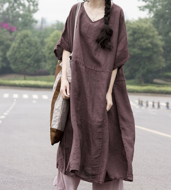 Patchwork Linen Loose Women Dress – SimpleLinenLife
